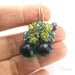 Gemstone cluster earrings, gold wires, wedding jewelry, blue dangle earring, green, purple