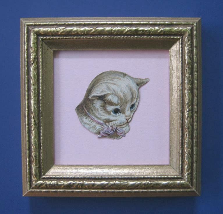 Victorian Cat White Kitten Portrait Die Cut Scrap Framed