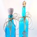Beach Decor Decorative Bottles, 2pc  - Nautical Bottles in Turquoise Aqua w Starfish & Shells