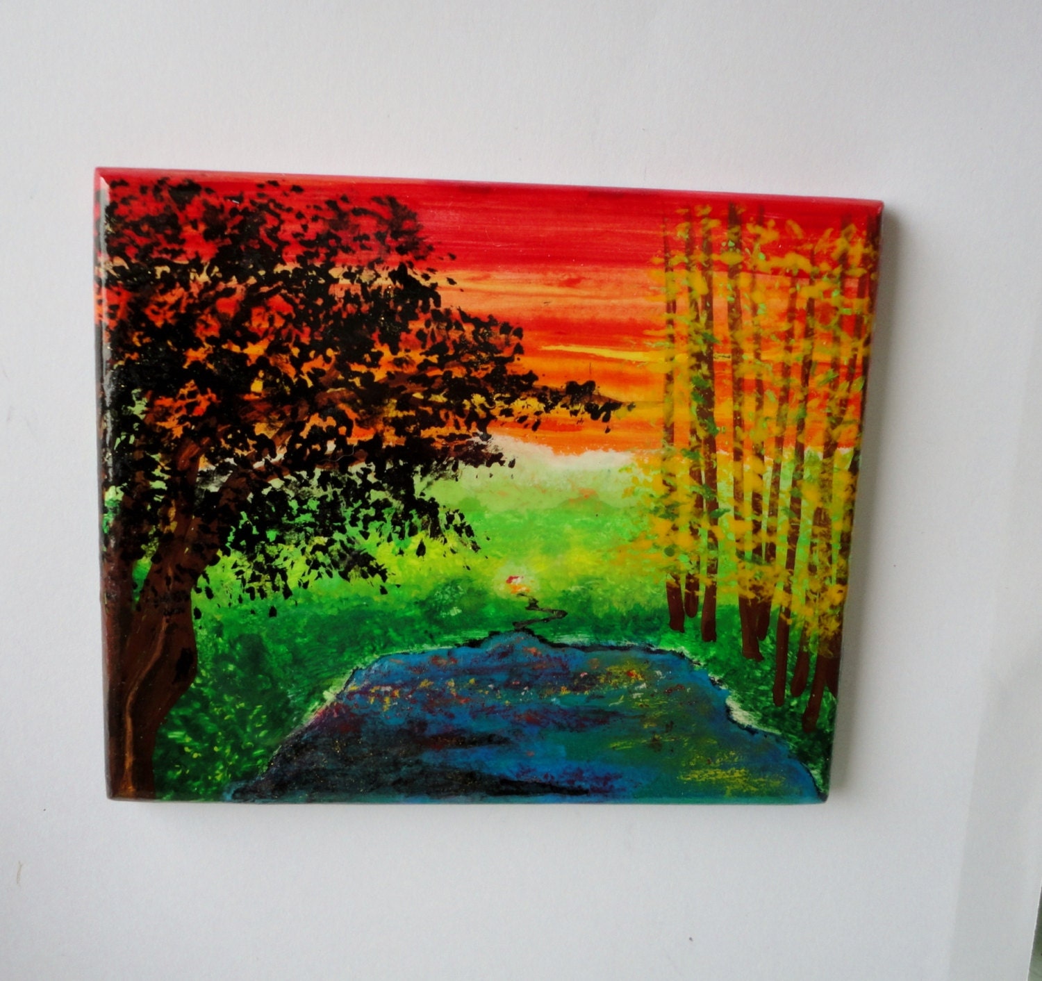 Fridge Magnet -  Pond and Trees - Original Art