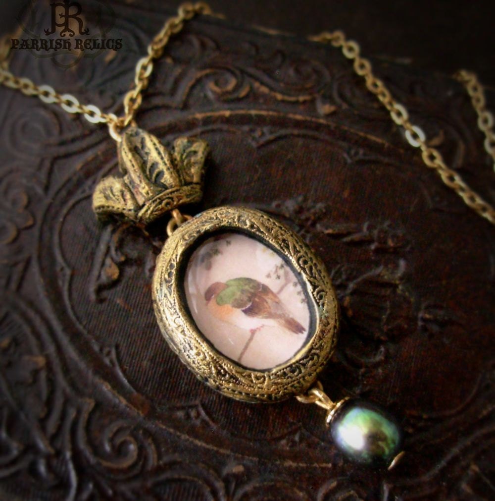Crowned Bird on a Cherry Blossom Necklace