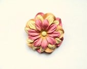 Large flower hair clip - Zany Peony in pink/tan/orange