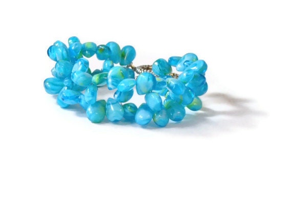 Aqua Teardrop Beaded Bracelet, Handmade Bracelet, Beaded Jewelry