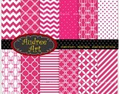 Digital paper for all use, purple pink chevron paper and polkadot , quatrefoil background -No 28 Set of  digital sheets 12 sheet