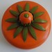 1970s Orange and avocado green enamel  Metal  Candy Box. Flower on the lid.