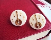Repurposed Vintage Earrings 50s Glass with Banjo Musical Instrument