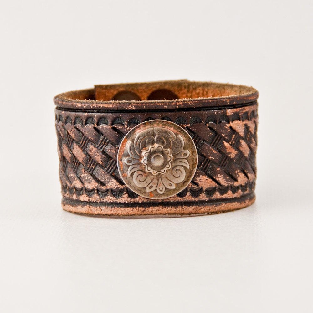 Tooled Leather, Western, Southwestern, Southwest, Cuff, Bracelet, Wristband