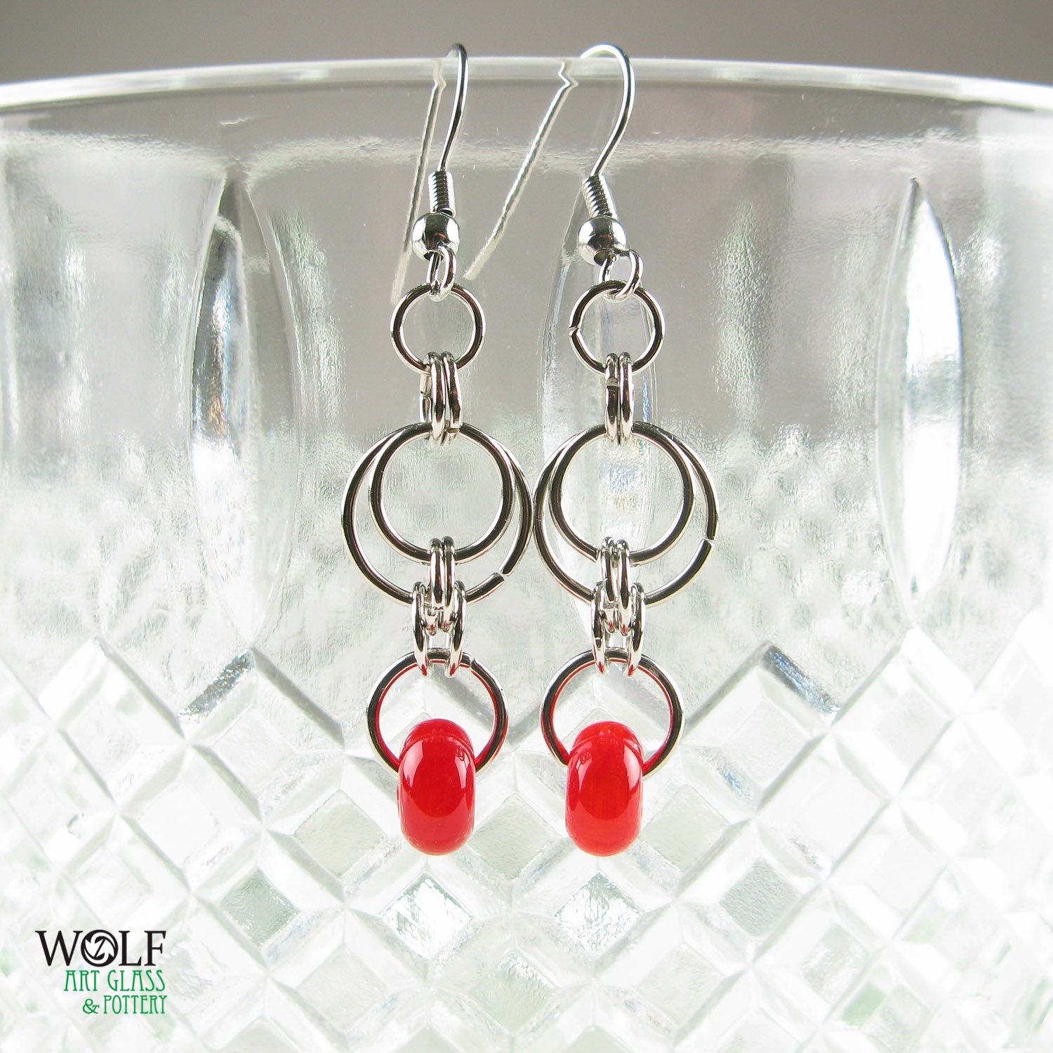 Red Glass Bead Earring Eclipse Drop Chandelier Earrings