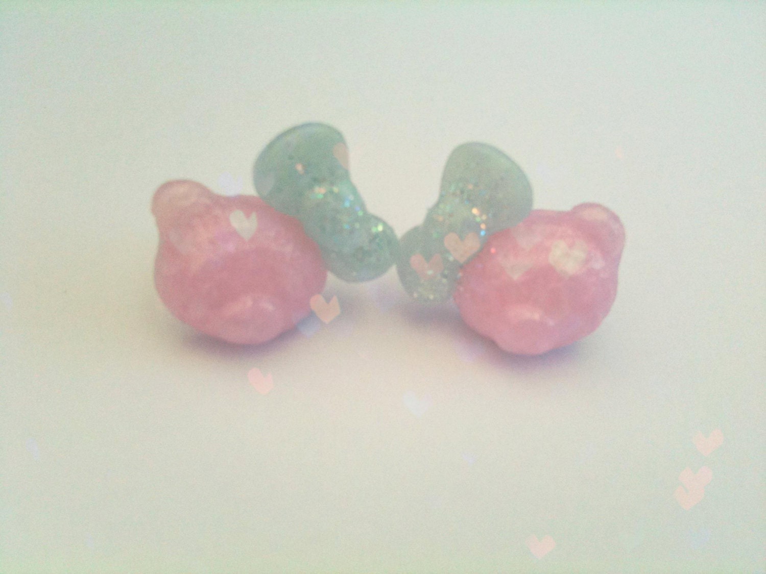 Cute bear pastel glitter clay earrings kawaii fairy key hand made