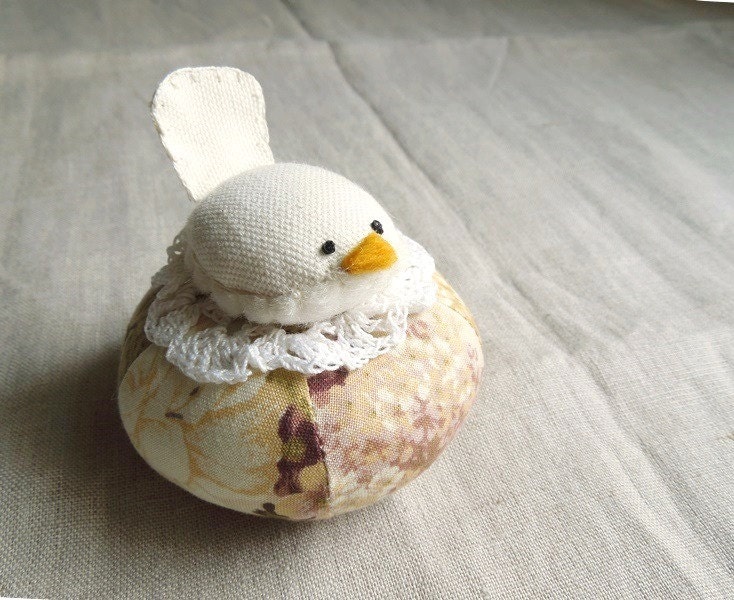 Small White Bird on Floral Pincushion Tuffet