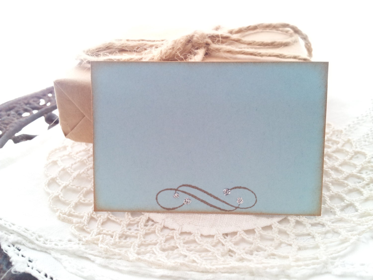 Elegant Scroll Blue Place Cards Food Buffet Label Tags Set of 10