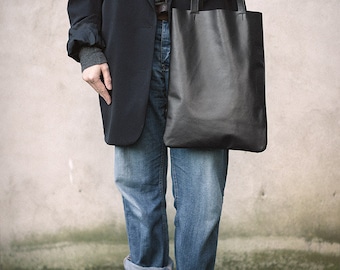 Black Leather Tote, every day tote bag