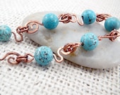 Turquoise Bead Bracelet - Southwestern Jewelry - Copper Bracelet - Wire Wrapped Bracelet