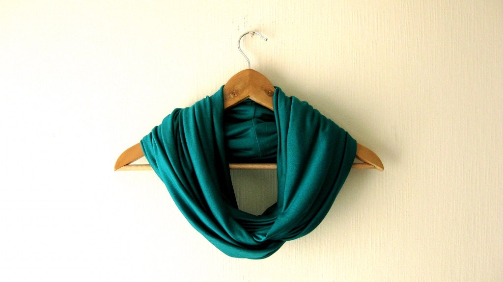 Emerald Green Infinity Scarf - Delicate Spring Soft Jersey, Circle Scarf, Cowl Neckwarmer