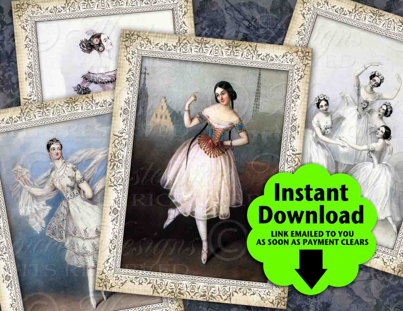 Dance Ornate / Antique / Ballet - Instant Download ATC, ACEO Tags, Download and Print Digital Sheet