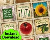 In The Garden / Gardening / Vegetables / Garden Tools - INSTANT DOWNLOAD 1x1 Inch Square Tiles Digital JPG Collage Sheet