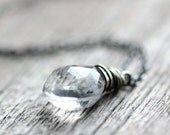 April Birthstone Diamond Faceted Quartz Necklace on Sterling Silver Chain - Looking Glass - Spring Fashion Birthstone Jewelry