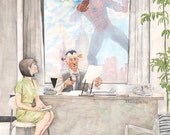 Parker is Late Again - Spiderman Rockwell Framed Original Painting