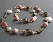 Pink and Ivory Freshwater Pearl Necklace / Muscle and Abalone Shell Necklace / Glass and Mixed Gemstone Necklace  - Uncover