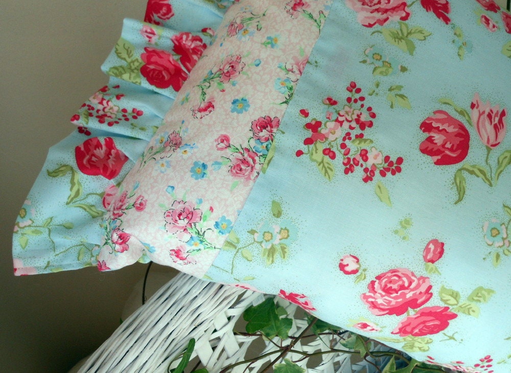 Blues and Pinks and Roses make Shabby Chic Brocante Pillow