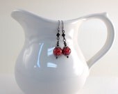 Red Black Dotted Earrings Dark Gunmetal Black Swarovski Wire Earrings
