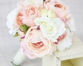 Silk Bride Bridesmaid Bouquet Peony Peonies Roses Ranunculus Daisies Country Wedding Lace (Item Number 130118)