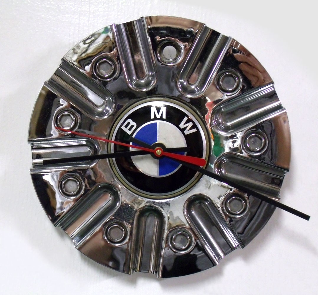 BMW Wall Clock - Upcycled Hubcap Clock - Recycled Car Hub Cap Clock