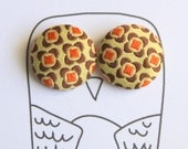 Lovely Button Earrings in Mustard and Brown and Orange by Uptown Avenue