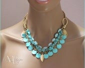 Turquoise Nugget Aqua Czech Glass Statement Necklace
