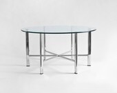 Mid Century Glass & Chrome Coffee Table - Modern, Round, Metal, Chrome