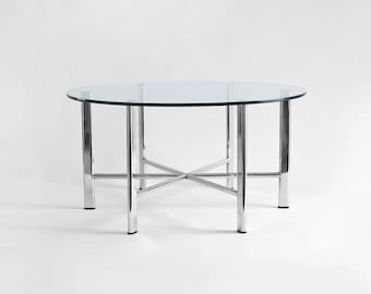 Mid Century Glass & Chrome Coffee Table - Modern, Round, Metal, Chrome