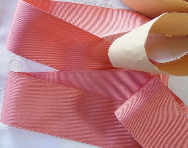 Antique 1930's French Rayon Silk Cotton Faille Grosgrain 1 1/2 Inch Dusty Rose Pink