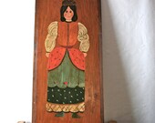 Vintage Oil Painting On Board Woman in Folk Costume
