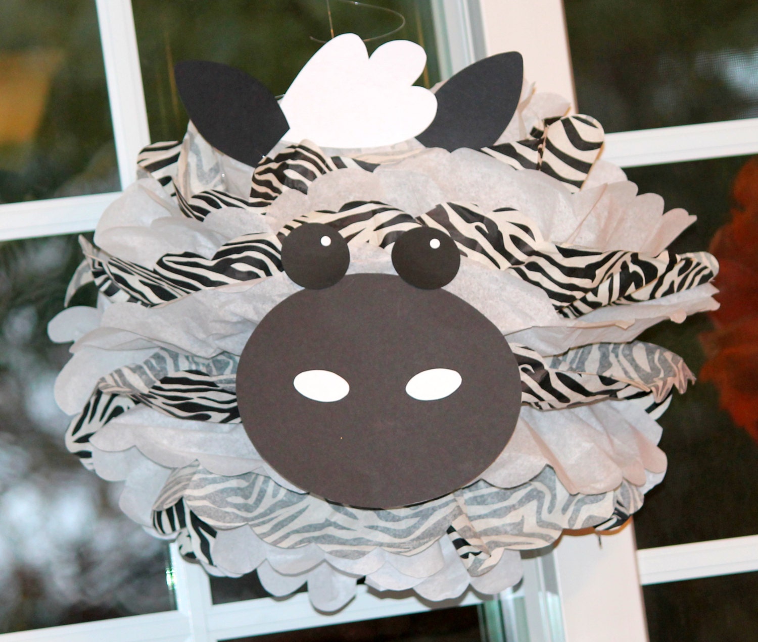 Zebra pom pom kit king of the jungle safari noahs ark carnival circus baby shower first birthday party decoration Il_170x135