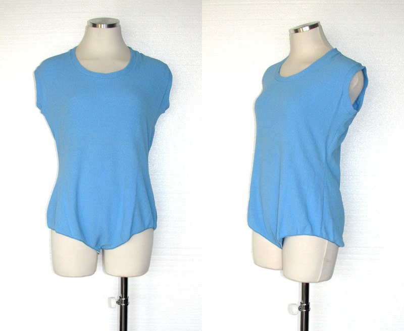 Vintage 40s Swimsuit / 40s Maillot / Sunsuit / Playsuit / Sky Blue Bathing Suit / Leotard / 1940s Swimsuit / Forties Swimsuit / Size L