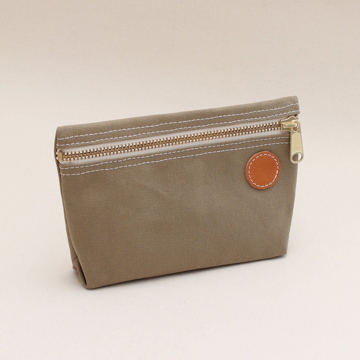 Tan / Khaki Accessory Bag in 18oz canvas (with Monogram option) - Toiletry / Travel