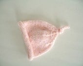 Pink Baby Hat Hand Knit Top Knot Style