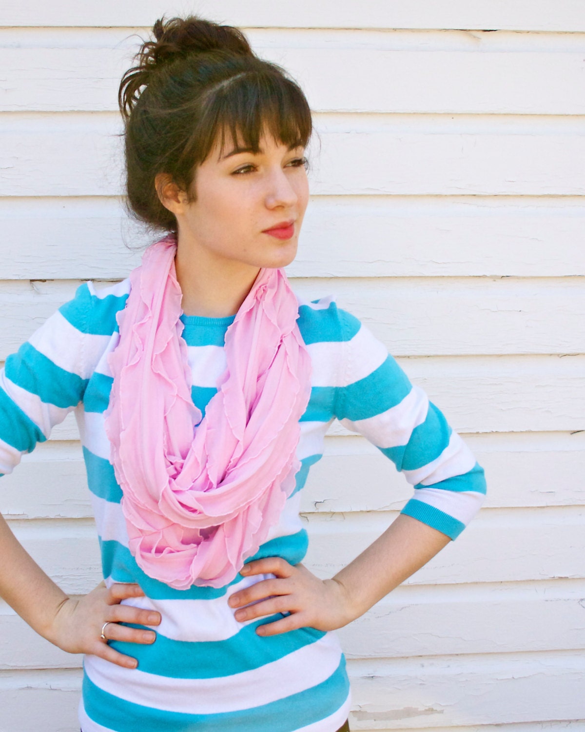 Infinity Ruffle Scarf Light Pink - Infinity Scarf