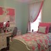 Pair of Designer  High End Custom Curtains Drapes Navy, Pink, and Beige on Light Aqua