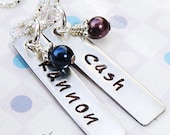 Birthstone jewelry - Hand stamped necklace - Personalized charm jewelry - 2 bars necklace