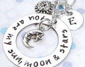 Personalized jewelry - Handstamped necklace - Initial charm necklace - You are my sun, moon & stars charm