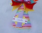 Sparkling Rainbow Birthday Party Hat with polka dots and stripes