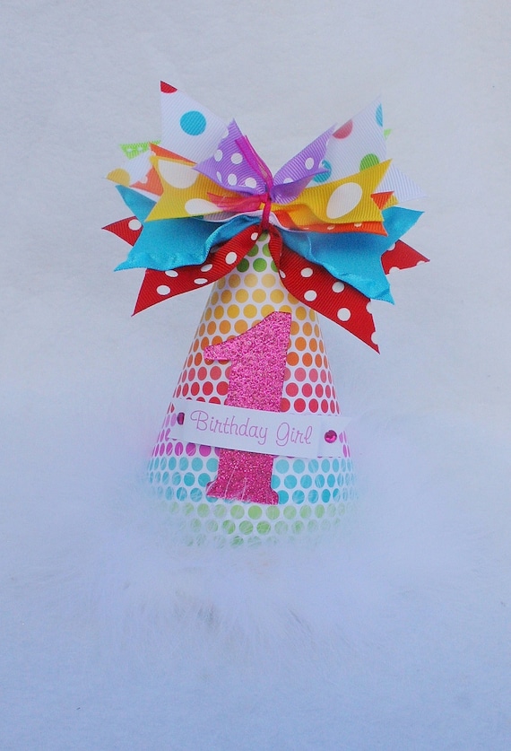 Rainbow Birthday Party Hat with Ombre Polka Dots