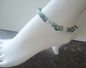 Beaded ankle bracelet beachy stretch sparkly anklet with pearls swarovski crystal elements and turquoise shells tropical summer jewelry