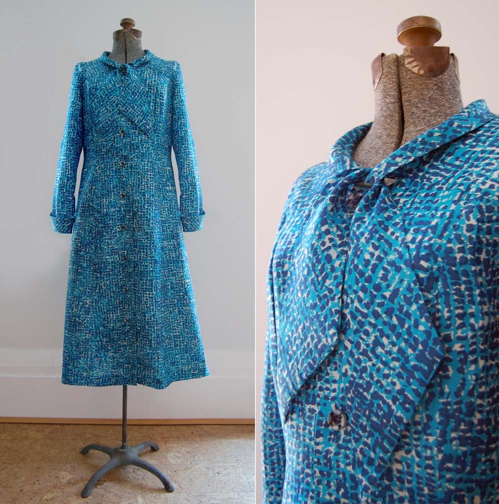 V I  N T A G E Aqua Abstracto Silk Dress. Mod.