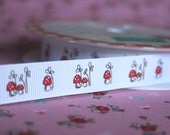 Riley Blake, LITTLE RED MUSHROOMS in Red and White, Grosgrain Ribbon, 2 Yards