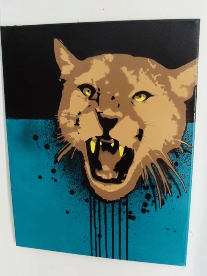 Pop art painting on studio canvas MOUNTAIN LION