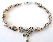 CELTIC Double Spiral IRISH Single Decade Rose Gold and Silver  Rosary Bracelet