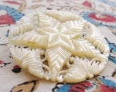 Absolutely gorgeous delicate, intricate hand carved Victorian mother-of-pearl brooch
