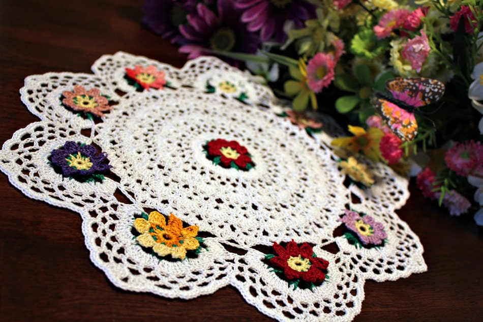Spring Flowers Crochet doily